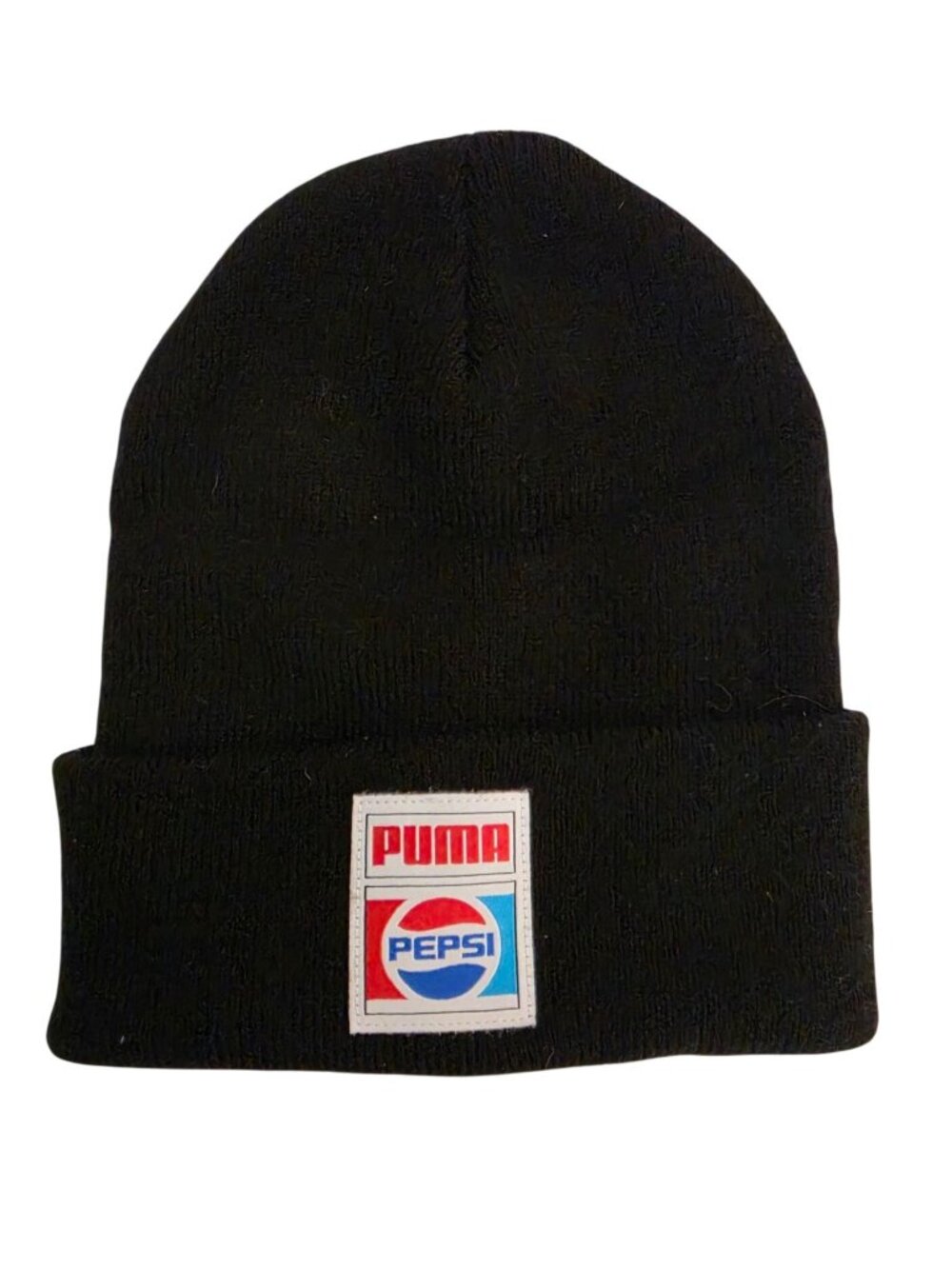 Puma x Pepsi Black Knit Beanie Hat Cuffed Logo Patch Rare Collaboration OSFA